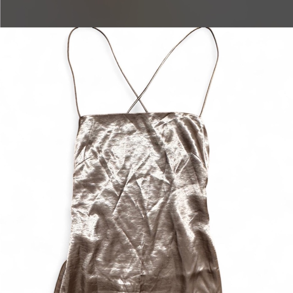 Meshki Champagne Satin Maxi Slip Dress with Spaghetti Straps - Picture 3 of 4